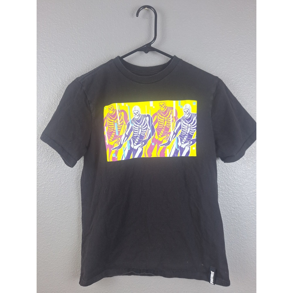 Fortnite Graphic T-Shirt Kids Size XXL 18 Black Neon Skeleton Dance Gaming Tee